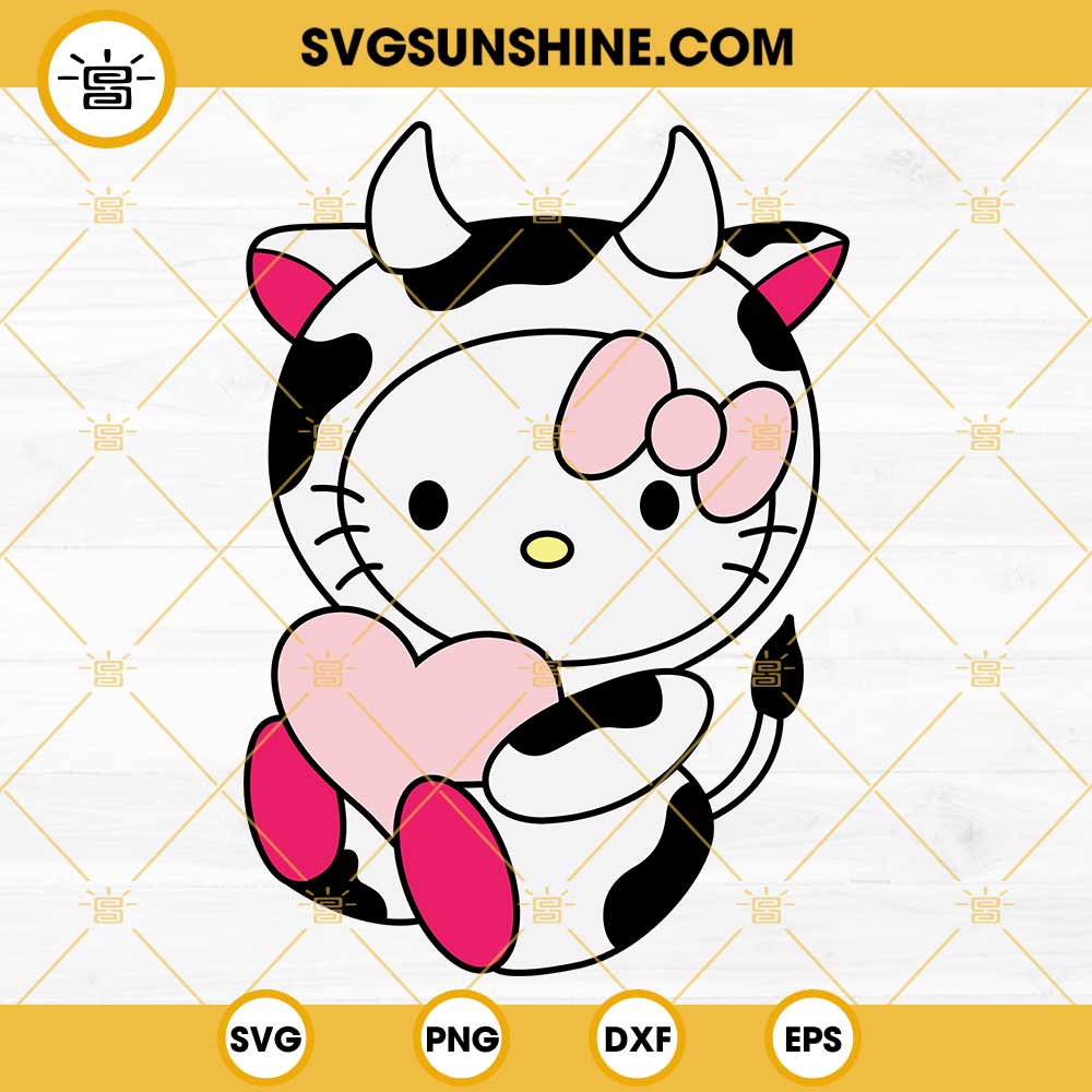 Hello Kitty Cow SVG PNG DXF EPS Cut Files For Cricut Silhouette