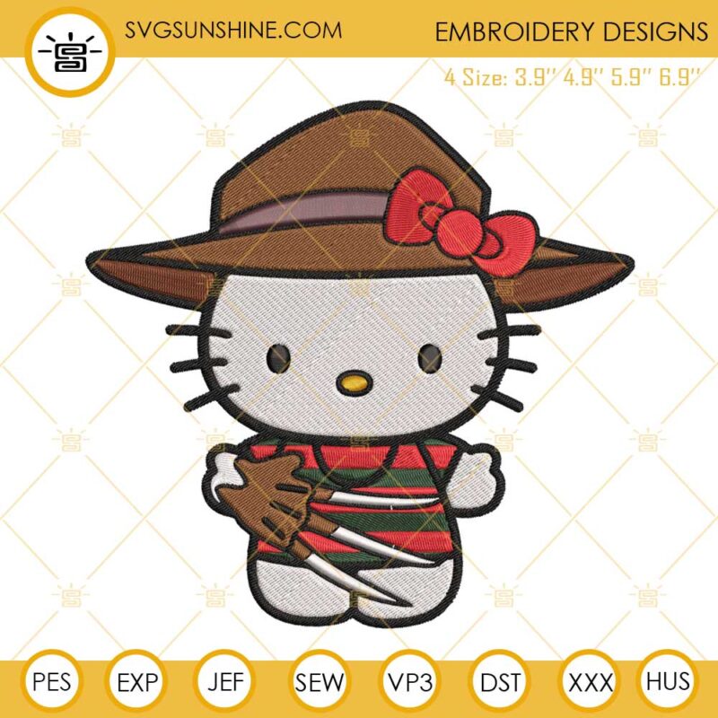 Hello Kitty Freddy Krueger Embroidery Designs, Hello Kitty Horror Halloween Embroidery Design File