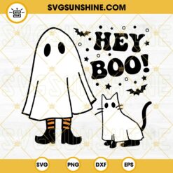 Hey Boo Ghost Girls With Ghost Cat SVG, Spooky Halloween SVG, Boo Crew SVG PNG EPS DXF