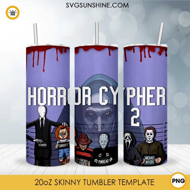 Horror Cypher 20oz Skinny Tumbler Template PNG, Chucky, Pinhead Halloween Tumbler Design PNG File Digital Download