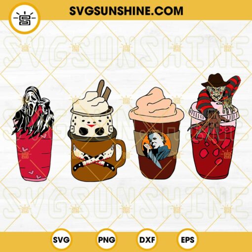 Horror Fall Halloween Coffee SVG, Scary Movie Halloween Horror Killers Iced Coffee SVG, Horror Halloween Coffee SVG PNG DXF EPS