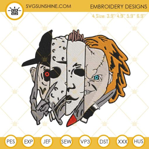 Horror Friends Halloween Machine Embroidery Designs, Horror Movie Killers Embroidery Design File