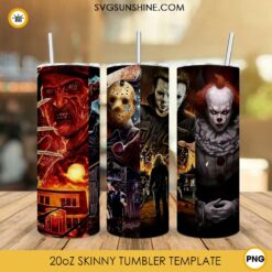Horror Halloween Movies 20oz Skinny Tumbler Template Design PNG File
