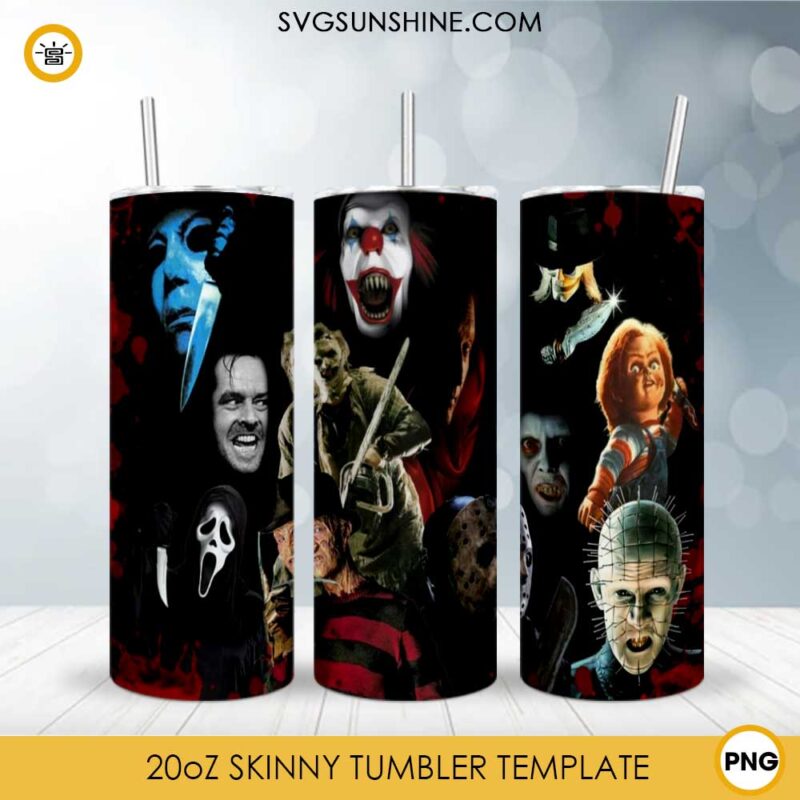 Horror Movie Killers 20oz Skinny Tumbler Template PNG, Halloween Tumbler Design PNG File Digital Download