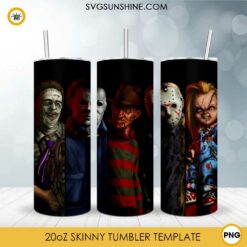 Horror Movie Killers Halloween Tumbler Template PNG, Michael Myers, Jason Voorhees, Leatherface, Chucky Tumbler Design PNG File