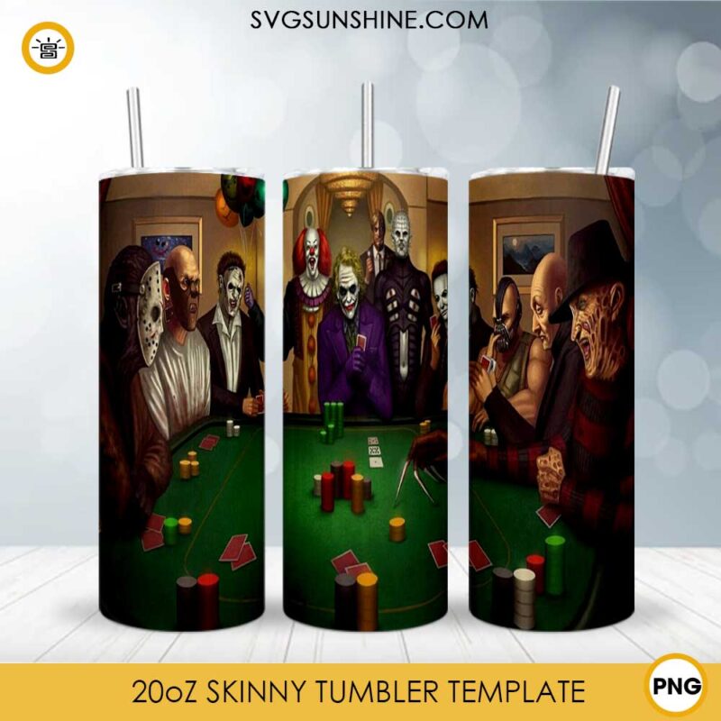 Horror Movie Villains Design 20oz Skinny Tumbler Template PNG, Horror Movie Tumbler Design PNG File