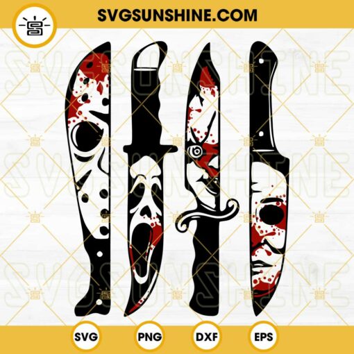 Horror Movie Characters In Knives SVG, Halloween SVG, Michael Myers SVG, Jason Voorhees SVG, Scream SVG, Chucky SVG
