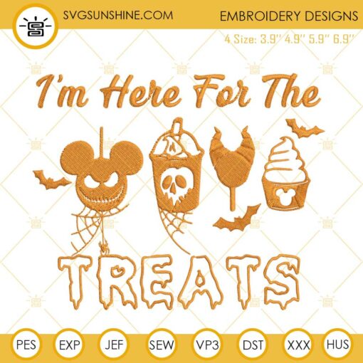I'm Here For The Treats Halloween Embroidery Designs, Disney Halloween Snacks Embroidery Pattern