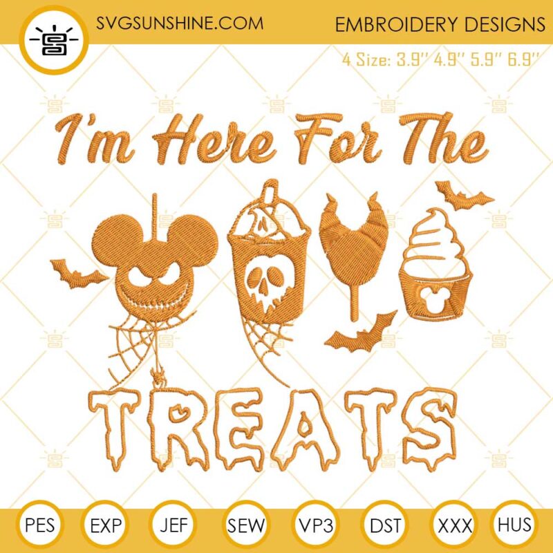 I'm Here For The Treats Halloween Embroidery Designs, Disney Halloween Snacks Embroidery Pattern