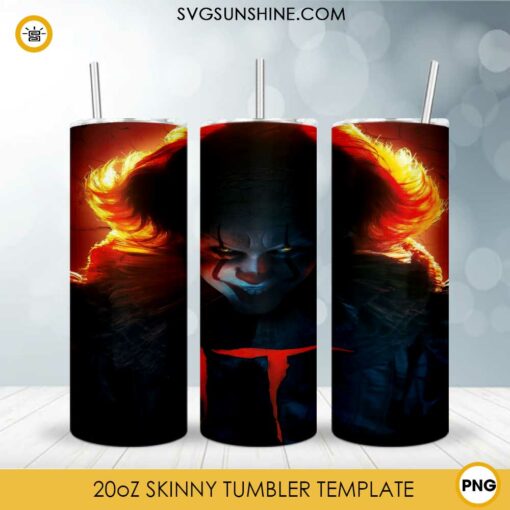 It Movies 20oz Skinny Tumbler Template PNG, Pennywise Skinny Tumbler Design PNG File Digital Download