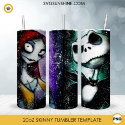 Jack And Sally Halloween 20oz Skinny Tumbler Template PNG, Nightmare Before Christmas Skinny Tumbler Design PNG File Digital Download