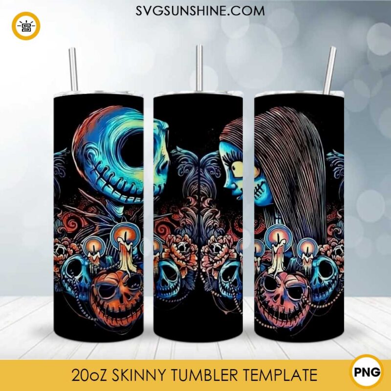 Jack And Sally Pumpkin 20oz Skinny Tumbler Template PNG, Nightmare Before Christmas Tumbler Design PNG File Digital Download