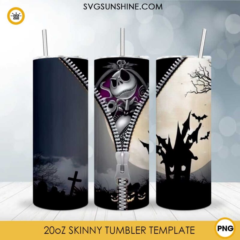 Jack Skellington 20oz Skinny Tumbler Template PNG, Jack Skellington Halloween Skinny Tumbler Design PNG File Digital Download