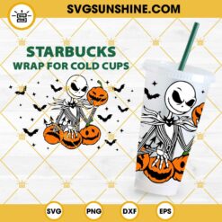 Jack Skellington Pumpkin Starbucks Cup SVG, Jack Skellington SVG, Halloween Full Wrap Starbucks Cold Cup 24 Oz SVG