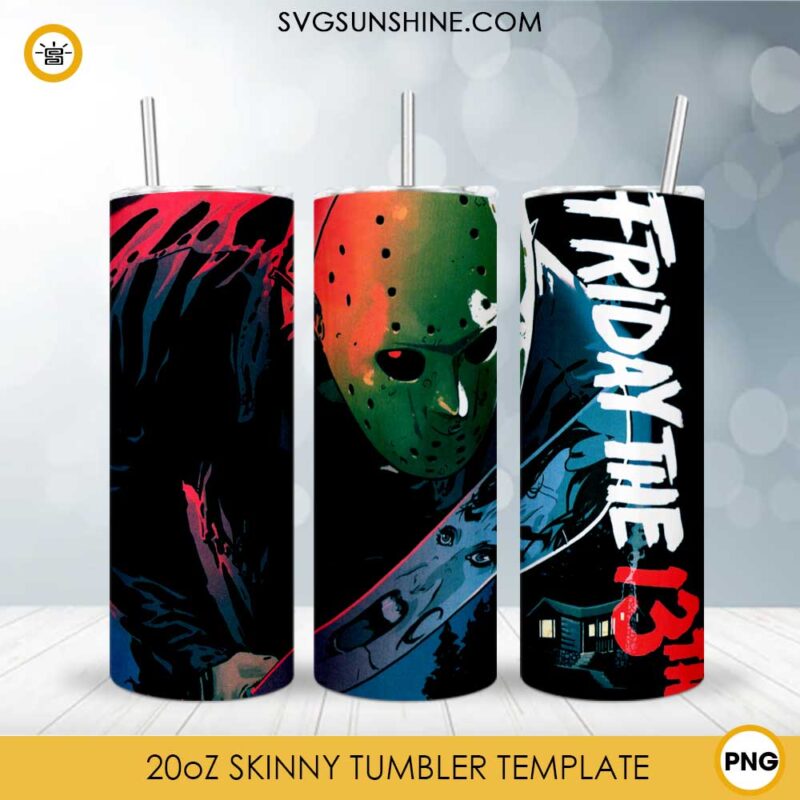 Jason Voorhees Friday The 13th 20oz Skinny Tumbler Template PNG, Jason Voorhees Skinny Tumbler Design PNG File Digital Download