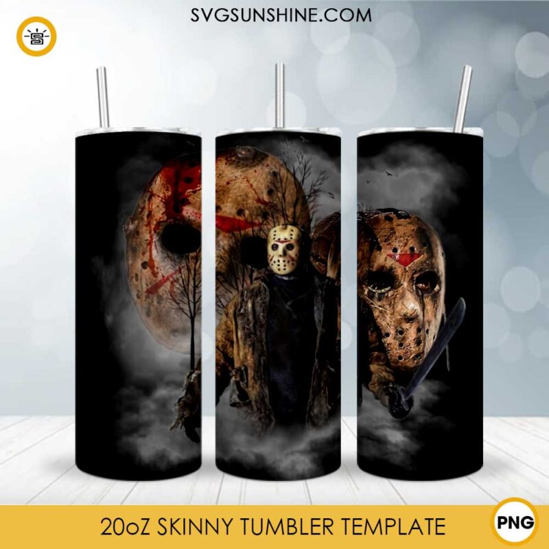 Jason Voorhees Horror 20oz Skinny Tumbler Template PNG, Friday The 13th Skinny Tumbler Design PNG File Digital Download