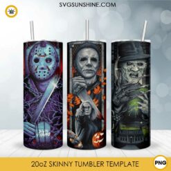 Jason Voorhees, Michael Myers, Freddy Krueger Tumbler Design PNG, Halloween Art Skinny Tumbler Design PNG File Digital Download