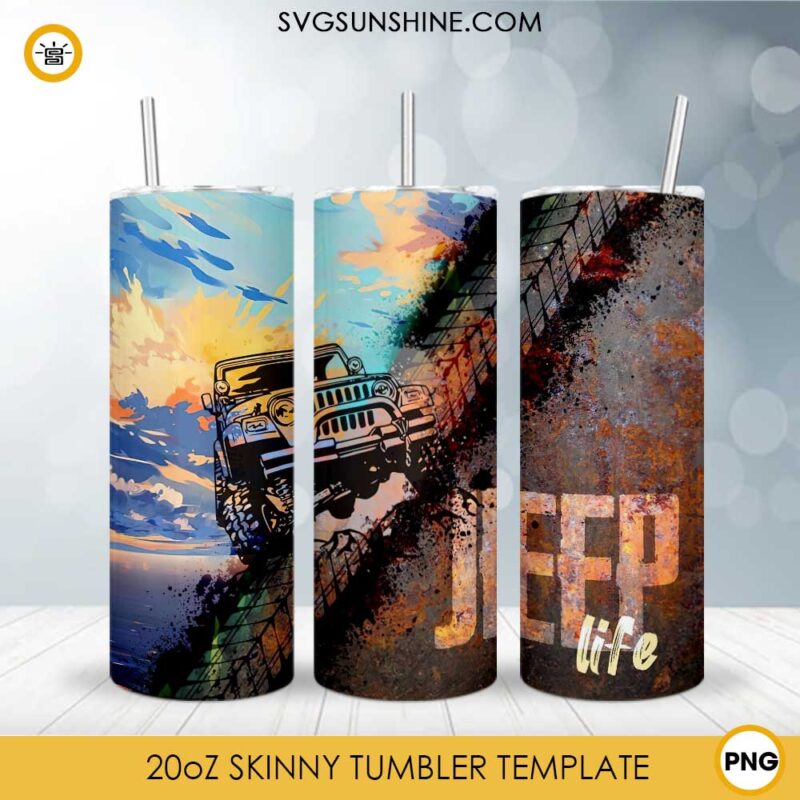Jeep life 20oz Skinny Tumbler Template PNG, Jeep Skinny Tumbler Design PNG File Digital Download