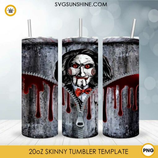 Jigsaw 20oz Skinny Tumbler Template PNG, Saw Halloween Movies Skinny Tumbler Design PNG File Digital Download