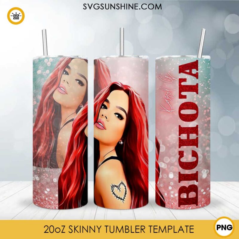Karol G Red Hair Tumbler Design, Karol G Bichota 20oz Skinny Tumbler Design PNG File