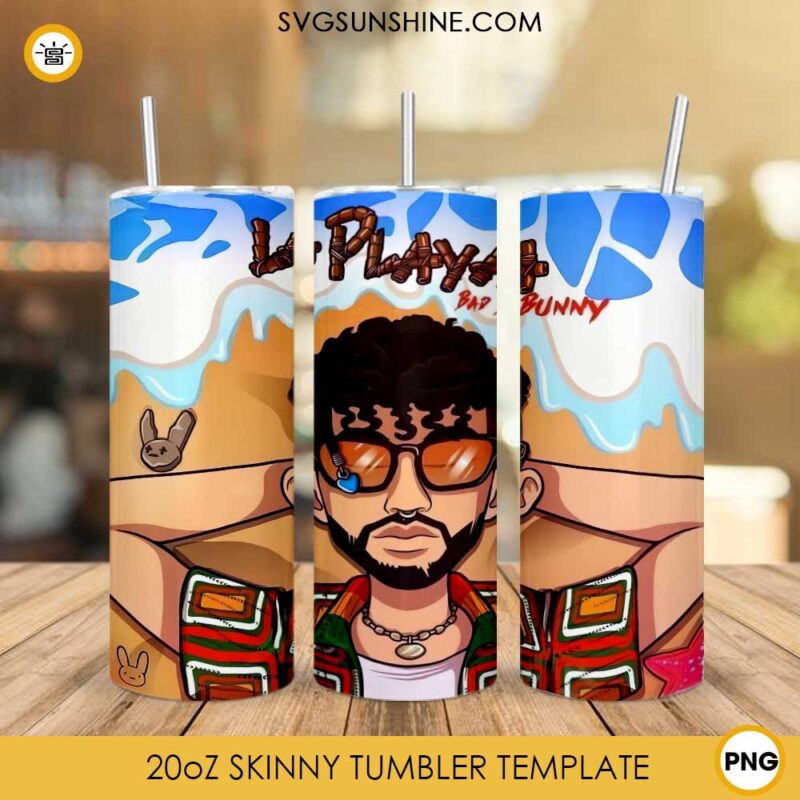 La Playa Bad Bunny 20oz Skinny Tumbler Template PNG, Bad Bunny Skinny Tumbler Design PNG File Digital Download