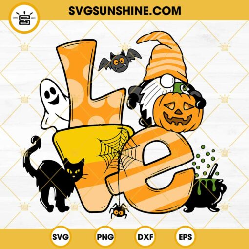 Love Gnome Pumpkin Halloween SVG, Black Cat SVG, Ghost Pumpkin Gnome Halloween SVG