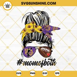 MOM Of Both SVG, Messy Bun Cheer Football Mom SVG, PurPle Yellow Gold Team Colors SVG PNG DXF EPS Cricut