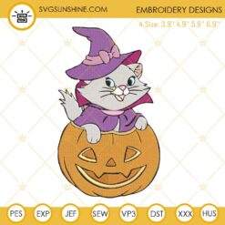 Marie Cat Pumpkin Halloween Embroidery Designs, The Aristocats Halloween Embroidery Design File