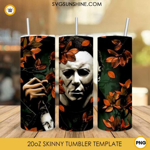 Michael Myers Art Halloween 20oz Skinny Tumbler Template PNG, Halloween Movies Tumbler Design PNG File Digital Download