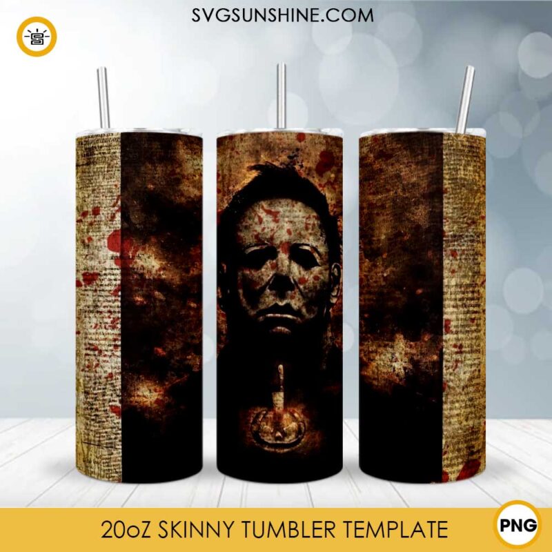 Michael Myers Newspaper Art 20oz Skinny Tumbler Template PNG, Halloween Movies Tumbler Design PNG File Digital Download