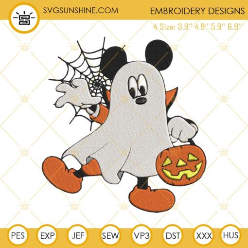 Mickey Ghost Halloween Pumpkin Machine Embroidery Design File