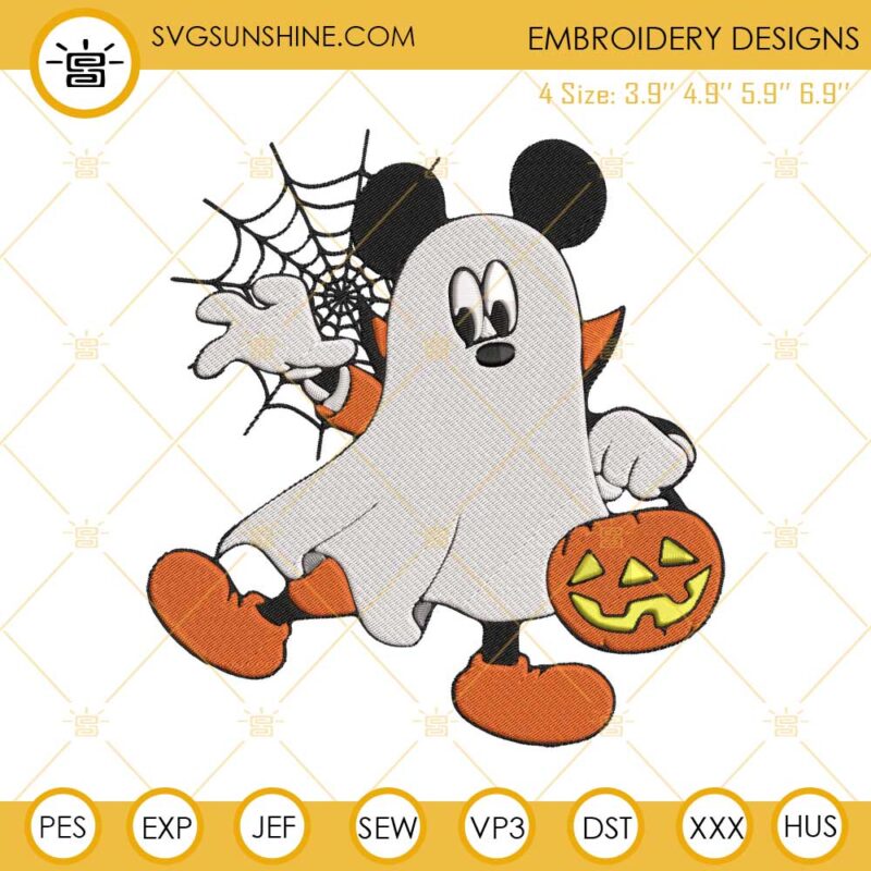 Mickey Ghost Halloween Pumpkin Machine Embroidery Design File