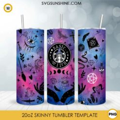 Basic Witch 20oz Skinny Tumbler Template PNG, Witch Halloween Skinny Tumbler Design PNG File Digital Download