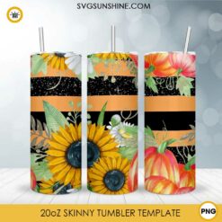 Fall Pumpkin Sunflower 20oz Skinny Tumbler PNG Design File Digital Download