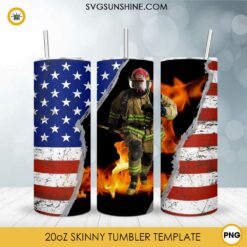 Firefighter America Flag 20oz Skinny Tumbler Template PNG, Firefighter Skinny Tumbler Design PNG File Digital Download