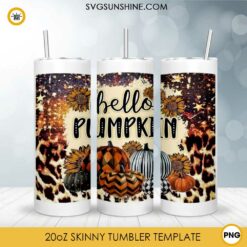 Hello Pumpkin 20oz Skinny Tumbler Template PNG, Pumpkin Sunflower Halloween Skinny Tumbler Design PNG File Digital Download