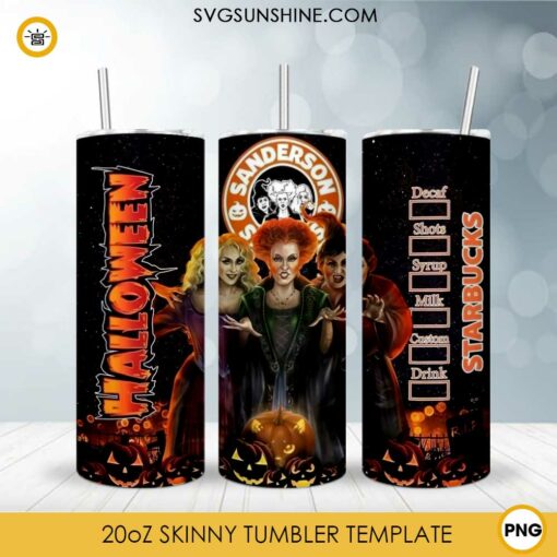 Hocus Pocus Starbucks Skinny Tumbler Template PNG, Hocus Pocus Skinny Tumbler Design PNG File Digital Download