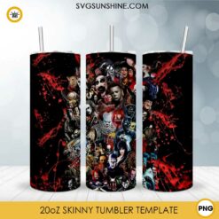Horror Movies 20oz Skinny Tumbler Template PNG, Halloween Killer Skinny Tumbler Design PNG File Digital Download