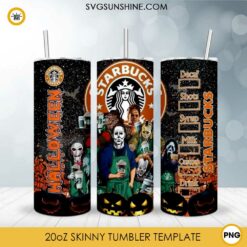 Iconic Horror 20oz Skinny Tumbler Template PNG, Horror Movies Starbucks Skinny Tumbler Design PNG File Digital Download