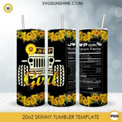 Jeep Girl Sun Flower 20oz Skinny Tumbler Template PNG, Jeep Car Skinny Tumbler Design PNG File Digital Download