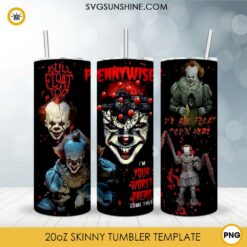 Pennywise Horror 20oz Skinny Tumbler Template PNG, It Movies Skinny Tumbler Design PNG File Digital Download
