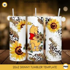 Pooh Sunflower Leopard 20oz Skinny Tumbler Template PNG