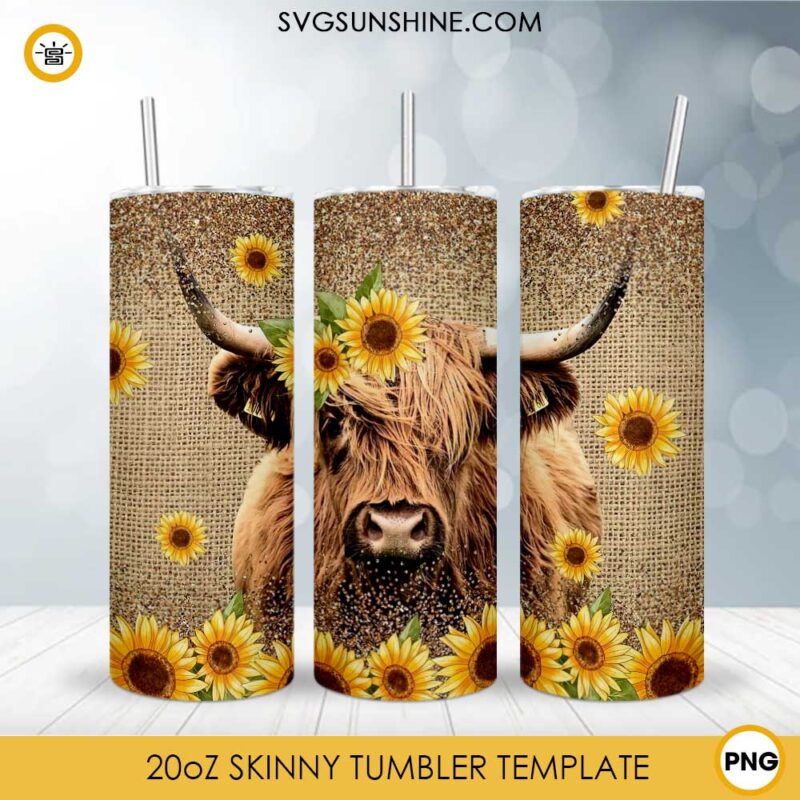 Bison Sunflower 20oz Skinny Tumbler Template PNG, Bison Skinny Tumbler Design PNG File Digital Download