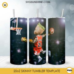 Baby Groot Jordan 20oz Skinny Tumbler Template PNG, Guardians Of The Galaxy Skinny Tumbler Design PNG File Digital Download