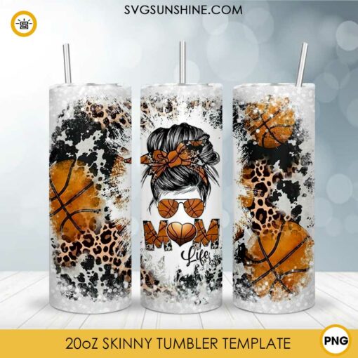 Basketball Mom Life 20oz Skinny Tumbler Template PNG, Basketball Messy Bun Skinny Tumbler Design PNG File Digital Download