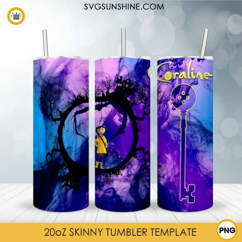 Coraline 20oz Skinny Tumbler Template PNG, Coraline Jones Skinny Tumbler Design PNG File Digital Download