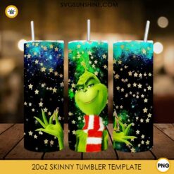Grinch Christmas 20oz Skinny Tumbler Template PNG, Grinch Star Skinny Tumbler Design PNG File Digital Download