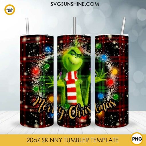 Grinch Merry Christmas 20oz Skinny Tumbler PNG Designs