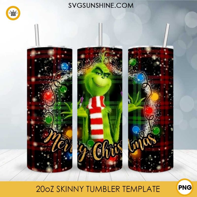 Grinch Merry Christmas 20oz Skinny Tumbler PNG Designs