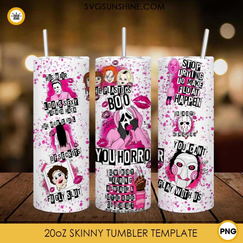 Horror Killers Pink Design 20oz Skinny Tumbler Template PNG